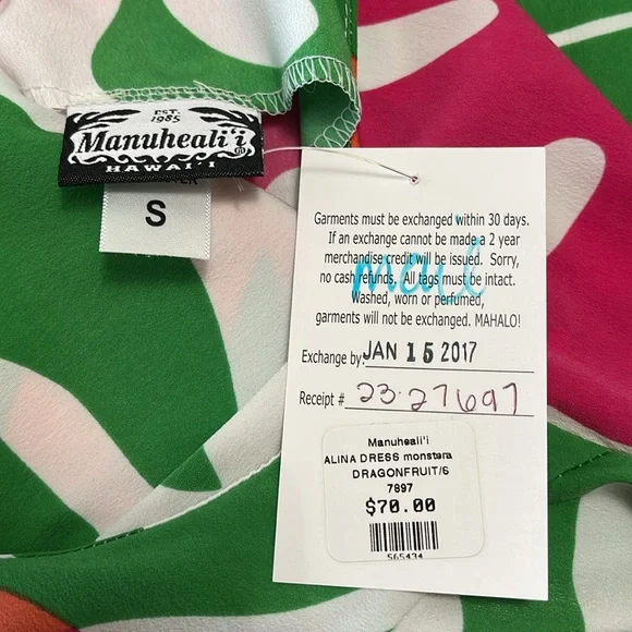 NWT Manuhealii Alina Dress Monstera Dragonfruit S - Picture 6 of 7